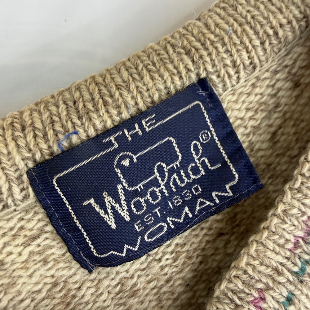 Woolrich Cardigan Sweater Women M Tan Intarsia Folk Art Geese Apple Carriage - Picture 5 of 12